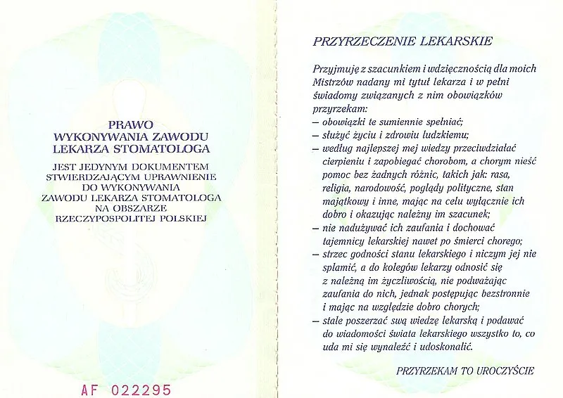 Dyplom lekarza dentysty — Warszawska Akademia Medyczna